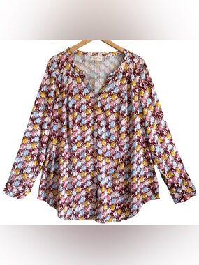 ModCloth Lightweight Casual Colorful Multicolored Graphic Cat Printed Blouse 2X